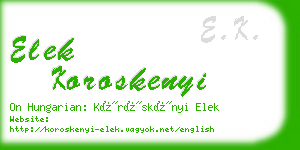 elek koroskenyi business card